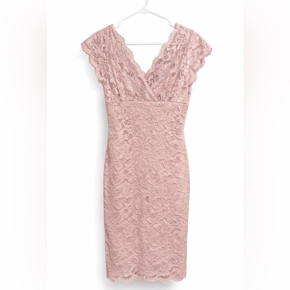 Marina Blush Pink Lace Sheath Dress‎ Size 4 Cocktail Wedding Guest- knee length
